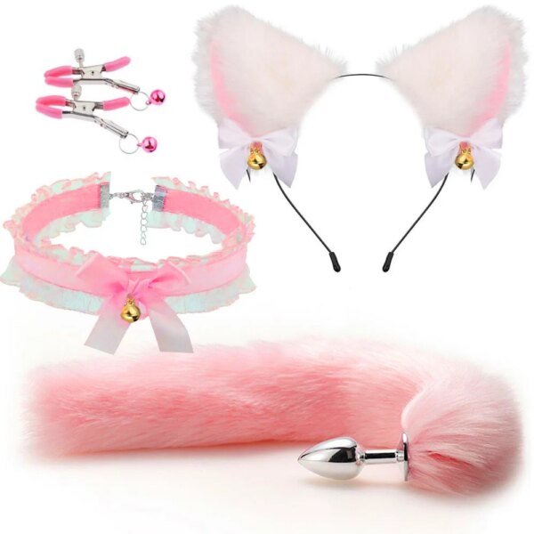 fox tail anal plug sexy plush cat ears headbands set butt plug tail erotic cosplay sex toys for women anal masturbating