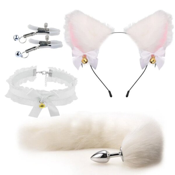 fox tail anal plug sexy plush cat ears headbands set butt plug tail erotic cosplay sex toys for women anal masturbating