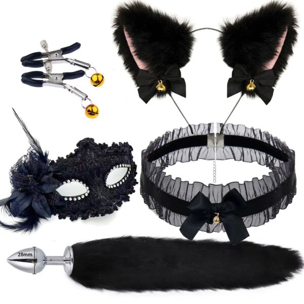 fox tail anal plug sexy plush cat ears headbands set butt plug tail erotic cosplay sex toys for women anal masturbating