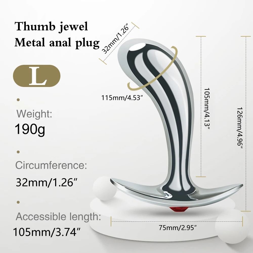 1Pcs, Metal thumb anal plug three sizes, jewel base design outdoor anal plug, outdoor dildos, adult sex toys