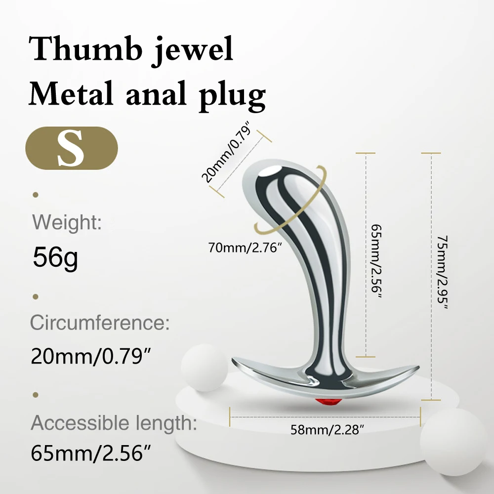 1Pcs, Metal thumb anal plug three sizes, jewel base design outdoor anal plug, outdoor dildos, adult sex toys