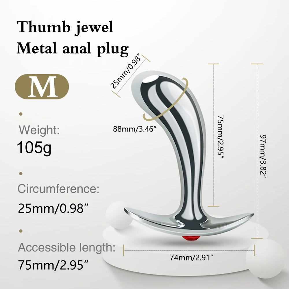 1Pcs, Metal thumb anal plug three sizes, jewel base design outdoor anal plug, outdoor dildos, adult sex toys