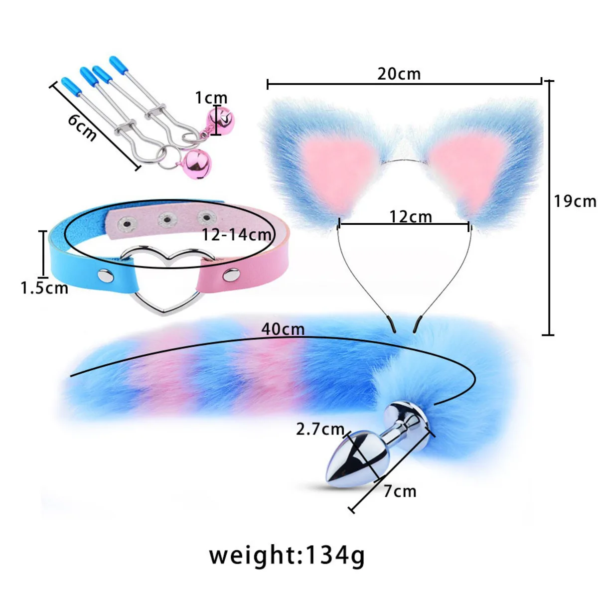 4Pcs/Set Fox Tail Butt Plugs Women Anal Sex Toys Nipple Clamps Necklace Plush Cat Ear Headband Set Sex Toys for Couples Cosplay