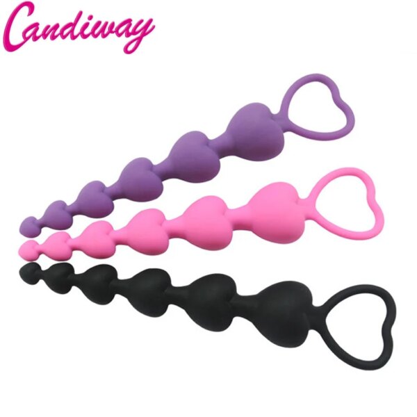 6 beads Anal Plug Heart Big Anal Balls Silicone anus Toys G-Spot Stimulating Butt Plugs Adult Sex Toys Couple Sexy women