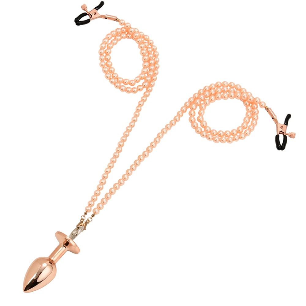 Small Medium Large Anal Beads Butt plug Pearl Nipple Clamps Set With Chain Metal Breast Clip Bondage Slave Couple Game Sex Toy Small Medium Large Anal Beads Butt plug Pearl Nipple Clamps Set With Chain Metal Breast Clip Bondage Slave Couple Game Sex Toy