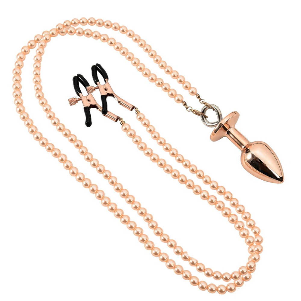 Small Medium Large Anal Beads Butt plug Pearl Nipple Clamps Set With Chain Metal Breast Clip Bondage Slave Couple Game Sex Toy Small Medium Large Anal Beads Butt plug Pearl Nipple Clamps Set With Chain Metal Breast Clip Bondage Slave Couple Game Sex Toy