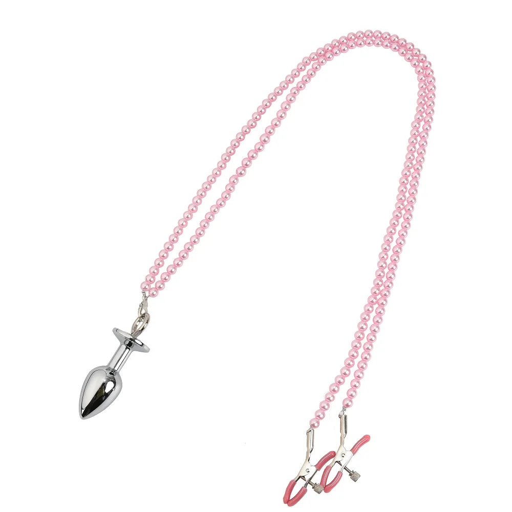 Small Medium Large Anal Beads Butt plug Pearl Nipple Clamps Set With Chain Metal Breast Clip Bondage Slave Couple Game Sex Toy Small Medium Large Anal Beads Butt plug Pearl Nipple Clamps Set With Chain Metal Breast Clip Bondage Slave Couple Game Sex Toy