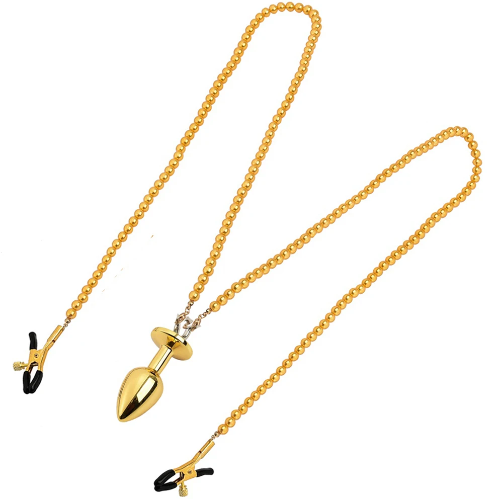 Small Medium Large Anal Beads Butt plug Pearl Nipple Clamps Set With Chain Metal Breast Clip Bondage Slave Couple Game Sex Toy Small Medium Large Anal Beads Butt plug Pearl Nipple Clamps Set With Chain Metal Breast Clip Bondage Slave Couple Game Sex Toy
