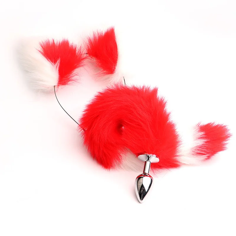 40cm Fox Tail Anal Plug Sexy Plush Cat Ears Headbands Set Butt Plug Tail Erotic Cosplay Sex Toys for Women Anal Masturbating