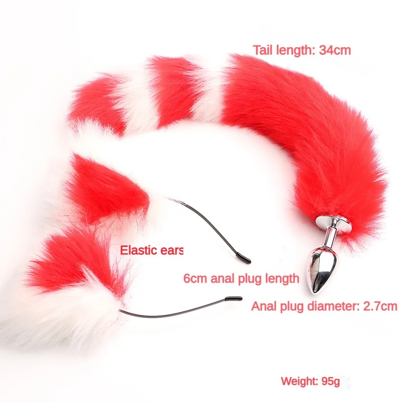 40cm Fox Tail Anal Plug Sexy Plush Cat Ears Headbands Set Butt Plug Tail Erotic Cosplay Sex Toys for Women Anal Masturbating