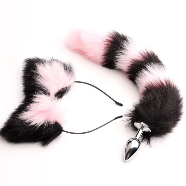 40cm fox tail anal plug sexy plush cat ears headbands set butt plug tail erotic cosplay sex toys for women anal masturbating