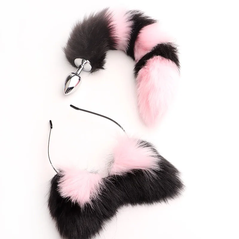 40cm Fox Tail Anal Plug Sexy Plush Cat Ears Headbands Set Butt Plug Tail Erotic Cosplay Sex Toys for Women Anal Masturbating