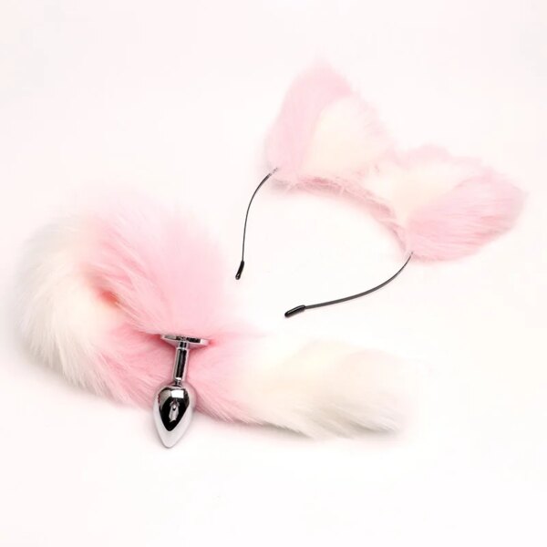 40cm fox tail anal plug sexy plush cat ears headbands set butt plug tail erotic cosplay sex toys for women anal masturbating