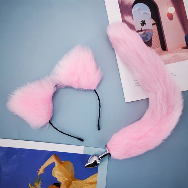 40cm fox tail anal plug sexy plush cat ears headbands set butt plug tail erotic cosplay sex toys for women anal masturbating