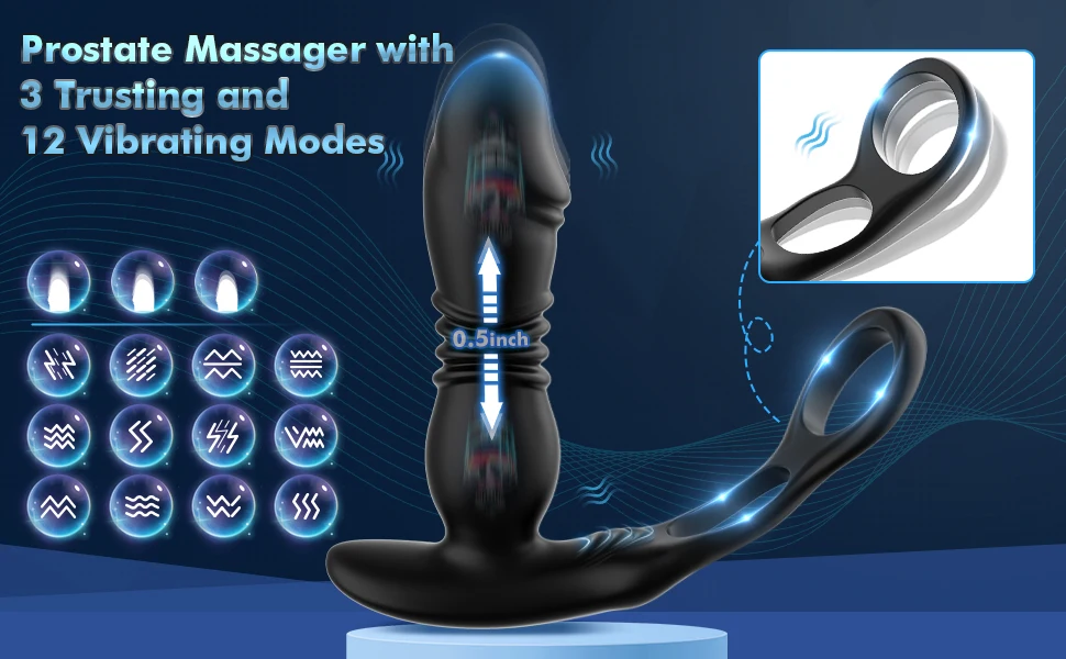 Male Thrusting Prostate Massager Remote Control Telescopic Lock Ring Anal Butt Plug Vibrator Men Gay Dildo Sex Toys for Couples