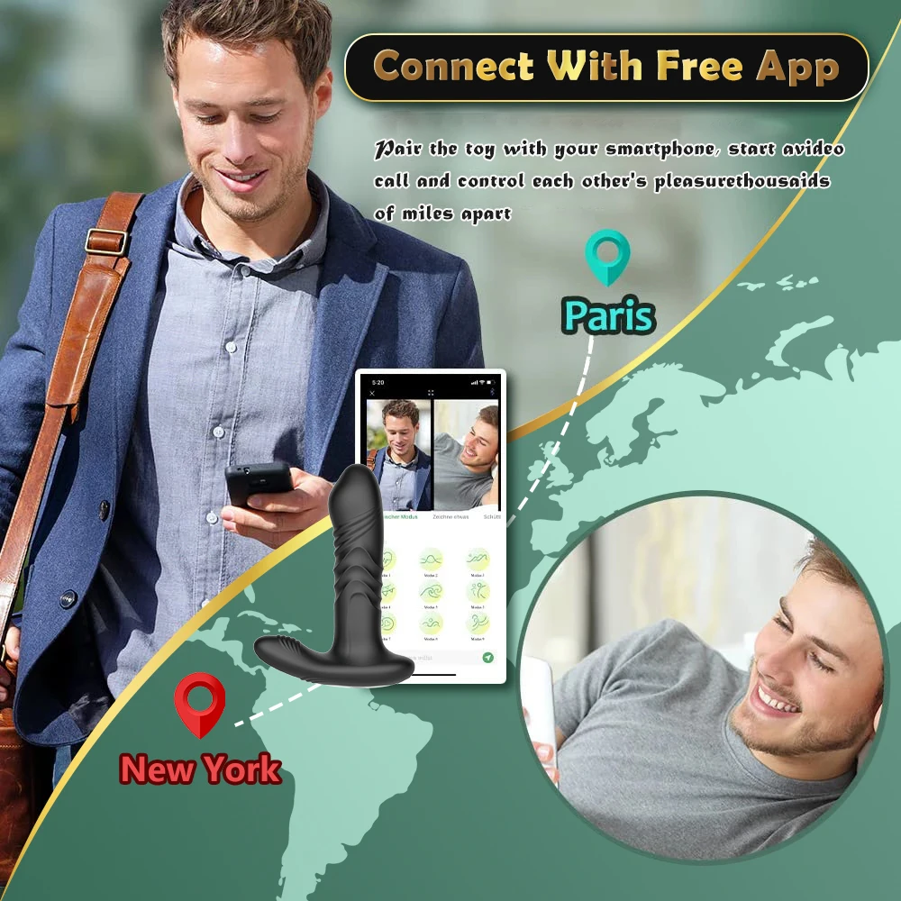 Male Thrusting Prostate Massager Remote Control Telescopic Lock Ring Anal Butt Plug Vibrator Men Gay Dildo Sex Toys for Couples
