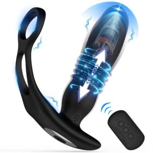 Male Thrusting Prostate Massager Remote Control Telescopic Lock Ring Anal Butt Plug Vibrator Men Gay Dildo Sex Toys for Couples