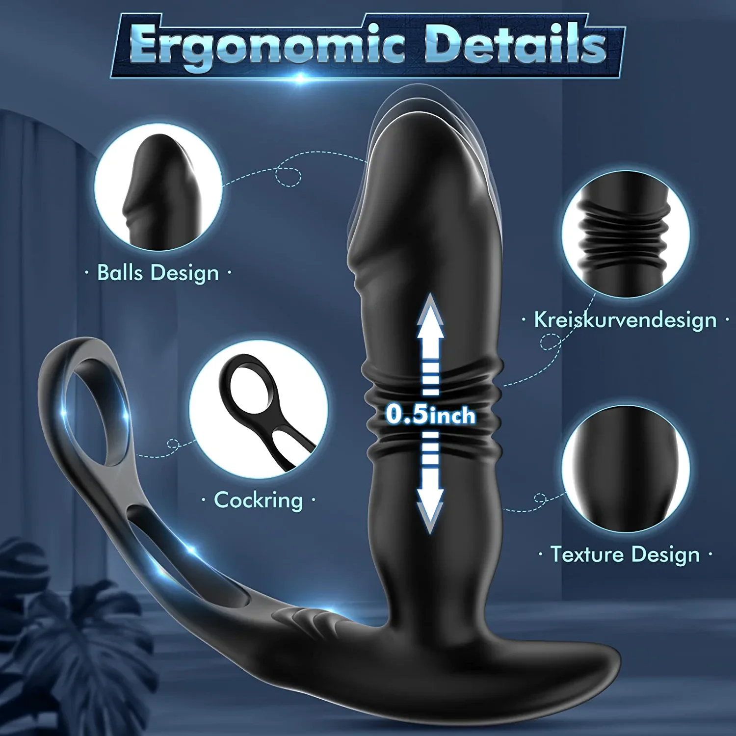 Male Thrusting Prostate Massager Remote Control Telescopic Lock Ring Anal Butt Plug Vibrator Men Gay Dildo Sex Toys for Couples