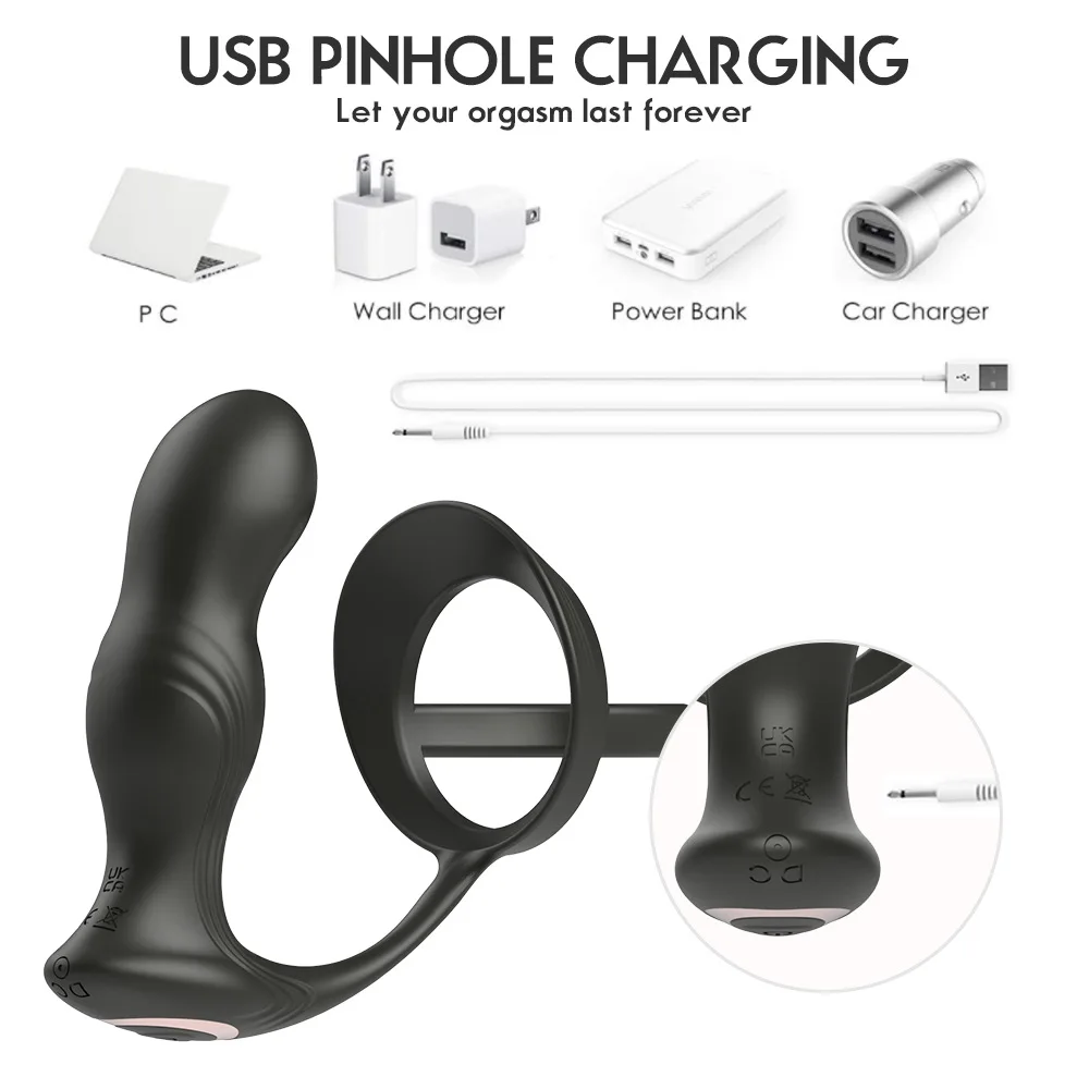 Male Thrusting Prostate Massager Remote Control Telescopic Lock Ring Anal Butt Plug Vibrator Men Gay Dildo Sex Toys for Couples