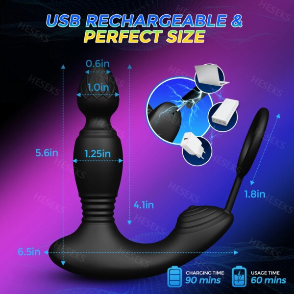 Male Thrusting Prostate Massager Wireless Remote Control Anal Plug Dildo Butt Plug Telescopic Cock Ring Sex Toys for Men
