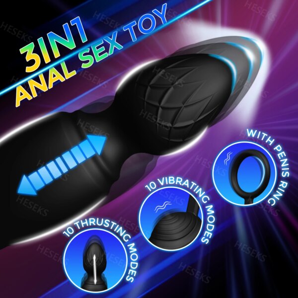 Male Thrusting Prostate Massager Wireless Remote Control Anal Plug Dildo Butt Plug Telescopic Cock Ring Sex Toys for Men