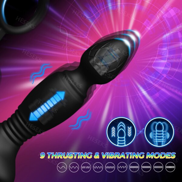Male Thrusting Prostate Massager Wireless Remote Control Anal Plug Dildo Butt Plug Telescopic Cock Ring Sex Toys for Men