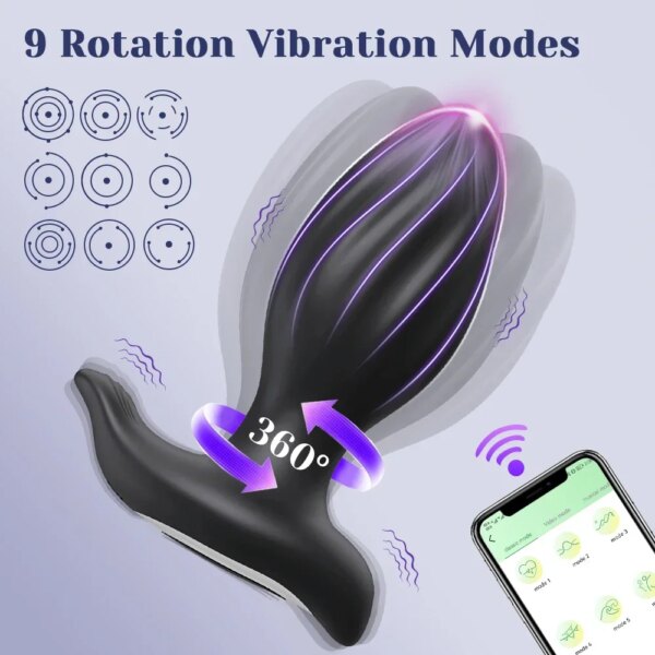 360° Rotation Wireless Control Anal Vibrator APP Bluetooth Butt Plug Men Prostate Massager Male Ass Anal Adult Sex Toys Couples