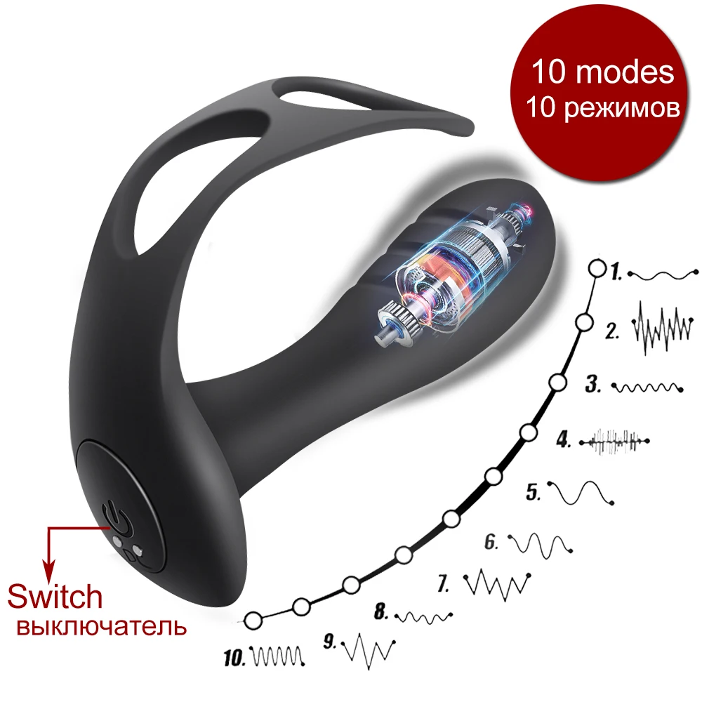 Male Prostate Massage Remote Anal Vibrator 10 Speeds Delay Ejaculation Ring Testis Stimulate Anus Plug Butt Adult Sex Toys 18+