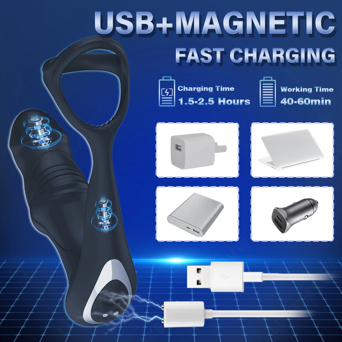 LUVWAKE Prostate Massager Anal Vibrator 9 Wiggling Thrusting with Cock Ring Butt Plug Remote Control Sex Toys P Sport Massager
