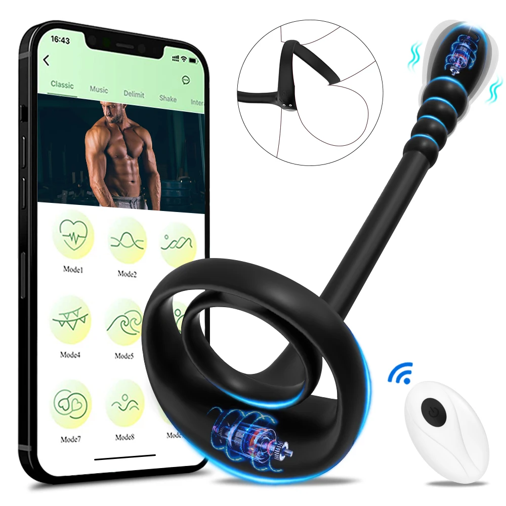 Masturbastion Toy APP Bluetooth Prostate Vibrator Testicle Massage Anal Butt Plug Cock Penis Ring Male Cocking for Men Sextoy