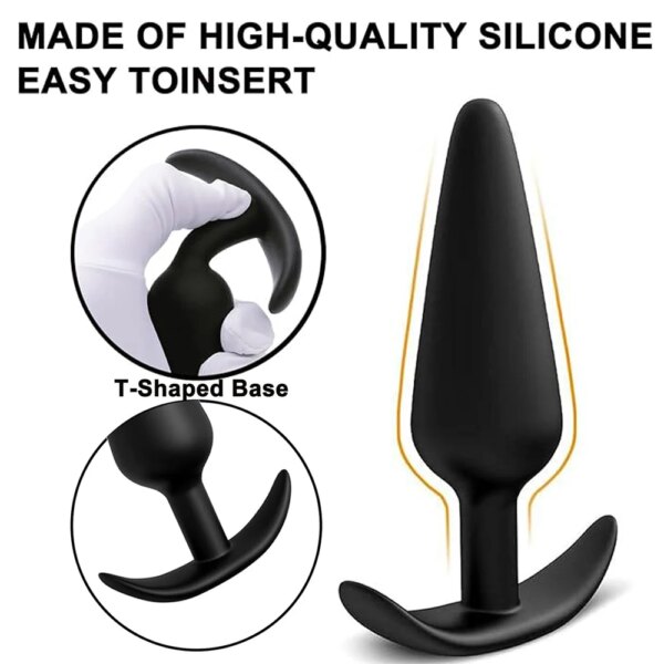 100% Soft Silicone 3 Sizes Anal Plug Butt Plug Stimulator Massager Adults Sex Toy for Men/Women Unisex Gay Prostate Anal Trainer