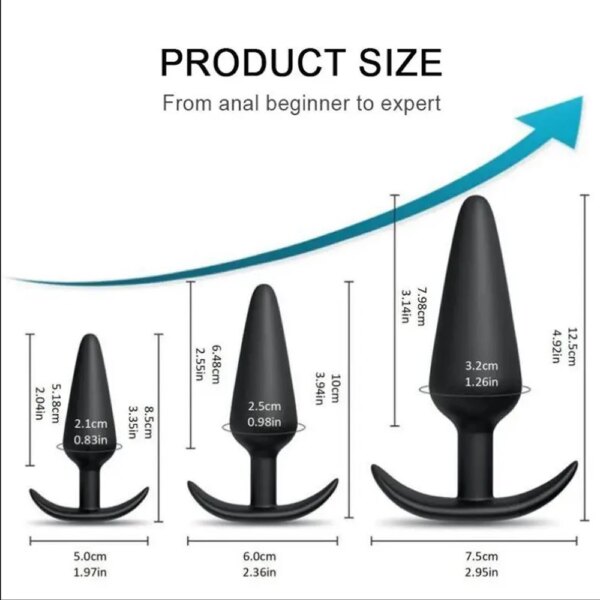 100% Soft Silicone 3 Sizes Anal Plug Butt Plug Stimulator Massager Adults Sex Toy for Men/Women Unisex Gay Prostate Anal Trainer