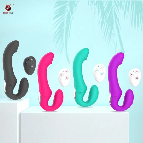 10 Speeds Strapless Strapon Anal Prostate Massager Dildo Vibrator Female Double Vibrating G Spot Adult Sex Toys for Women Couple