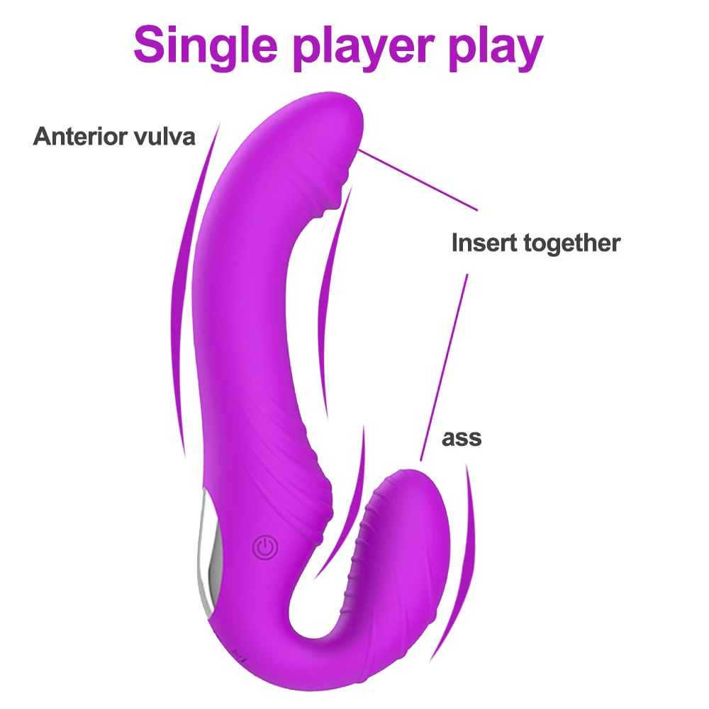 10 Speeds Strapless Strapon Anal Prostate Massager Dildo Vibrator Female Double Vibrating G Spot Adult Sex Toys for Women Couple