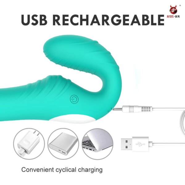 10 Speeds Strapless Strapon Anal Prostate Massager Dildo Vibrator Female Double Vibrating G Spot Adult Sex Toys for Women Couple