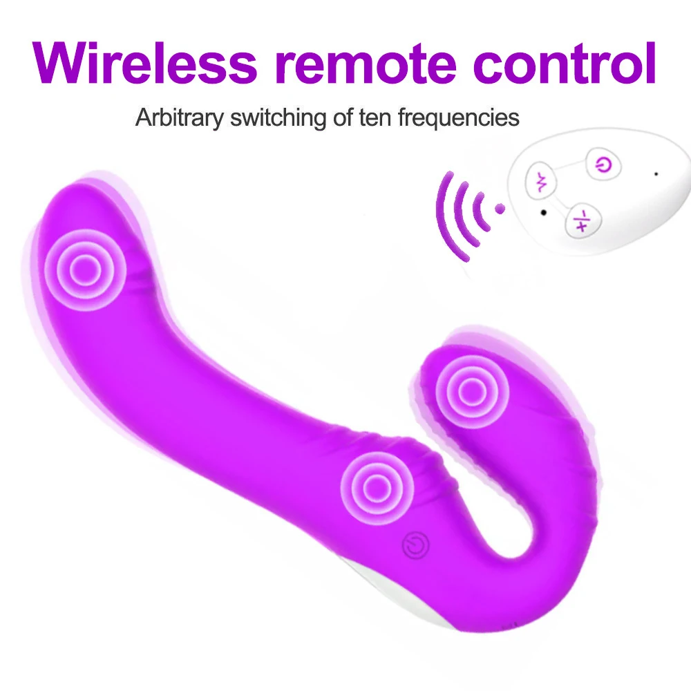 10 Speeds Strapless Strapon Anal Prostate Massager Dildo Vibrator Female Double Vibrating G Spot Adult Sex Toys for Women Couple
