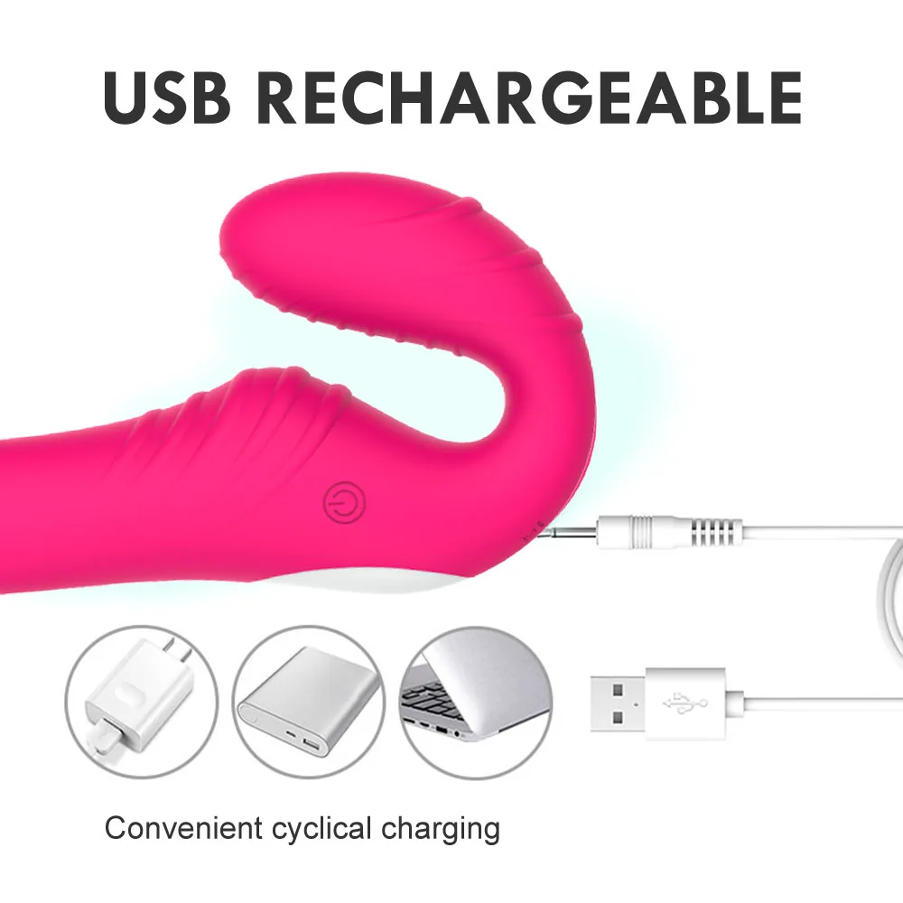 10 Speeds Strapless Strapon Anal Prostate Massager Dildo Vibrator Female Double Vibrating G Spot Adult Sex Toys for Women Couple