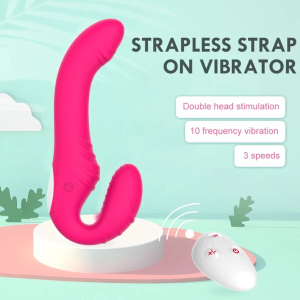 10 Speeds Strapless Strapon Anal Prostate Massager Dildo Vibrator Female Double Vibrating G Spot Adult Sex Toys for Women Couple
