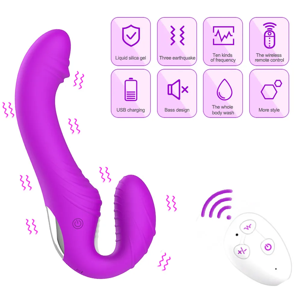 10 Speeds Strapless Strapon Anal Prostate Massager Dildo Vibrator Female Double Vibrating G Spot Adult Sex Toys for Women Couple