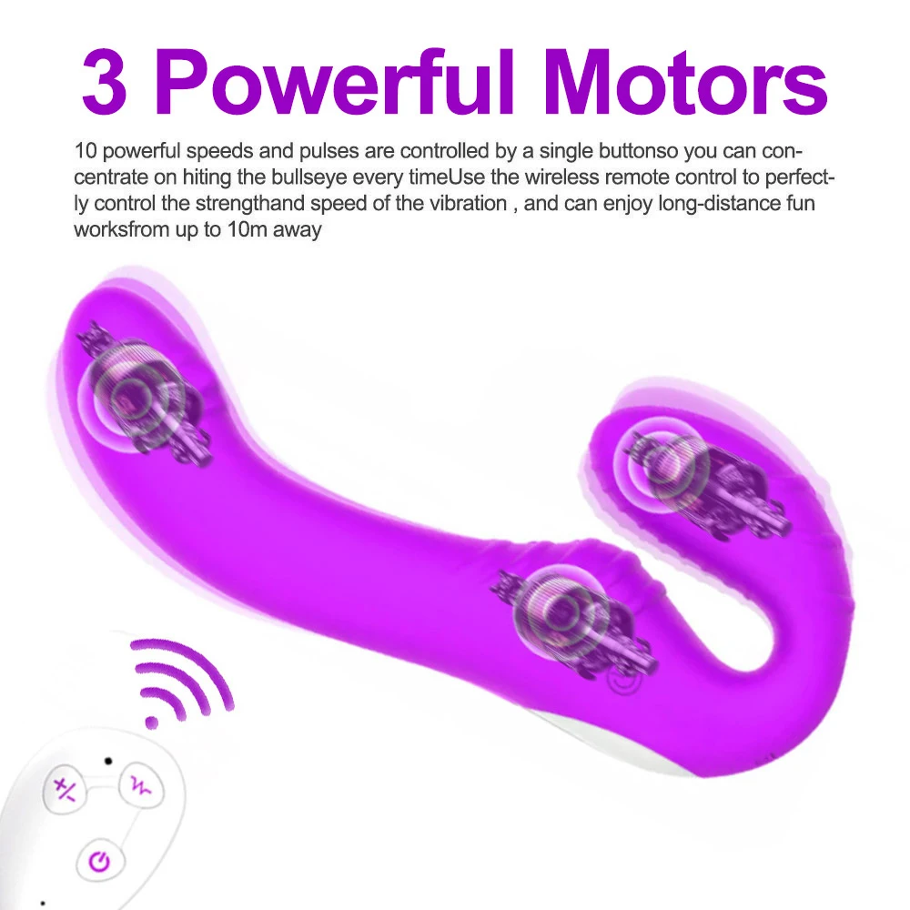 10 Speeds Strapless Strapon Anal Prostate Massager Dildo Vibrator Female Double Vibrating G Spot Adult Sex Toys for Women Couple