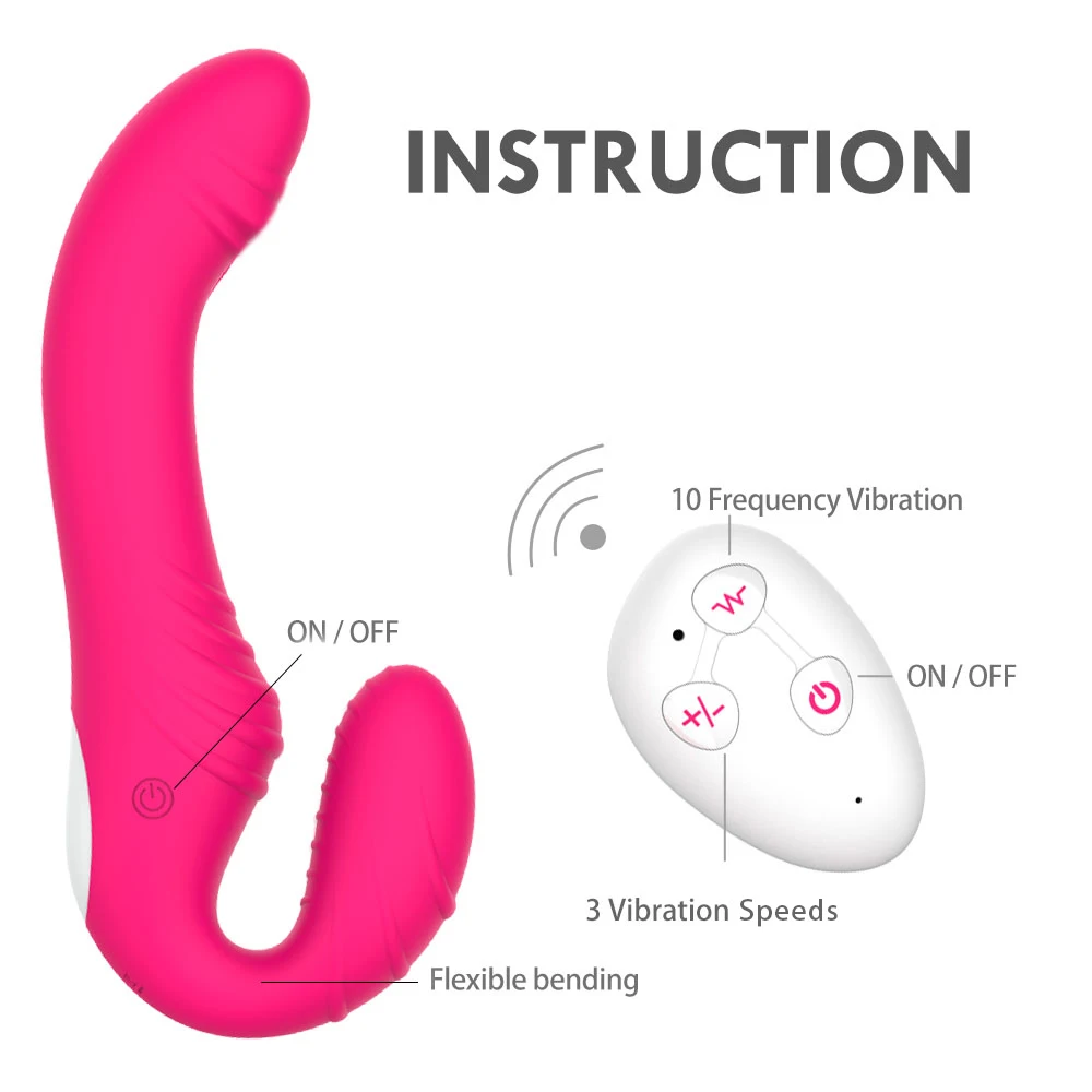 10 Speeds Strapless Strapon Anal Prostate Massager Dildo Vibrator Female Double Vibrating G Spot Adult Sex Toys for Women Couple