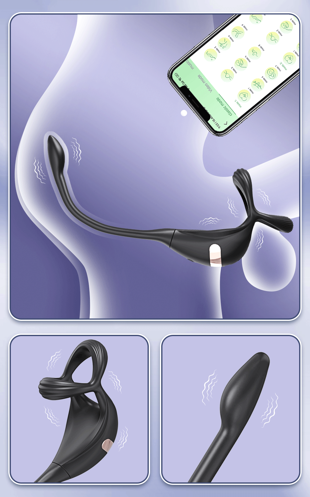 Vibrating Cock Ring Taint Stimulator with Mini Prostate Massager App Control Sex Toys for Men Couples Anal Butt Plug Penis Ring