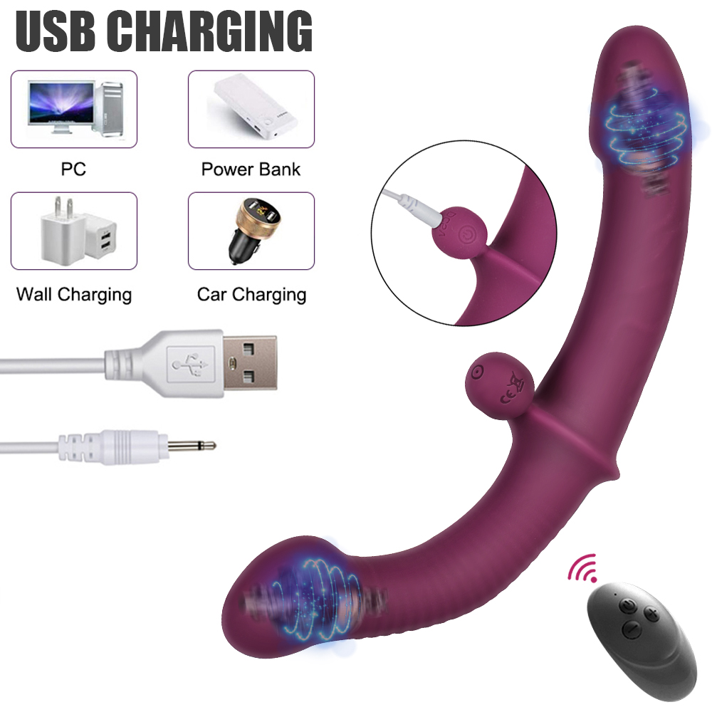 Double-head Vibrating Anal Prostate Massager 10 Speeds Strapless Strapon Dildo Vibrator G Spot Vibrators