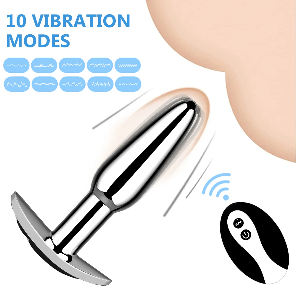 Metal Butt Plug Anal Plug Vibrator Wireless Remote Control Prostate Massager Adult 18 Gay Erotic Sex Toys for Men Women 10 Modes