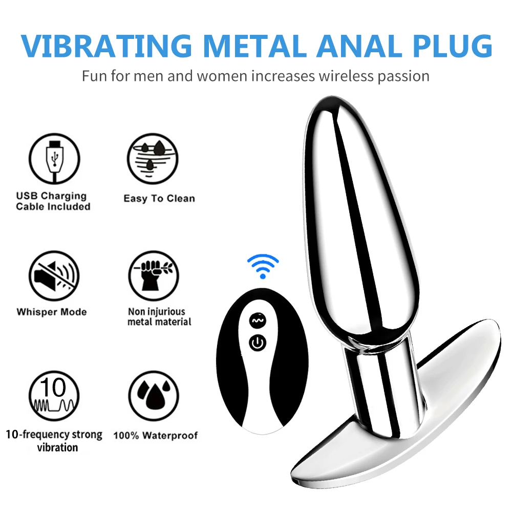 Metal Butt Plug Anal Plug Vibrator Wireless Remote Control Prostate Massager Adult 18 Gay Erotic Sex Toys for Men Women 10 Modes