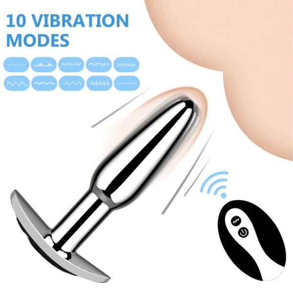 Metal Butt Plug Anal Plug Vibrator Wireless Remote Control Prostate Massager Adult 18 Gay Erotic Sex Toys for Men Women 10 Modes