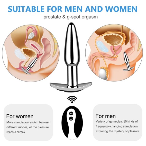 Metal Butt Plug Anal Plug Vibrator Wireless Remote Control Prostate Massager Adult 18 Gay Erotic Sex Toys for Men Women 10 Modes