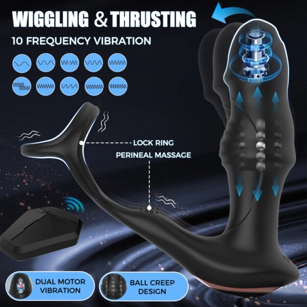 Bead Thrusting Prostate Massager For Men Remote Control Anal Vibrator Butt Plug With Vibration Gay Sex Toys Sex Toy for Couples