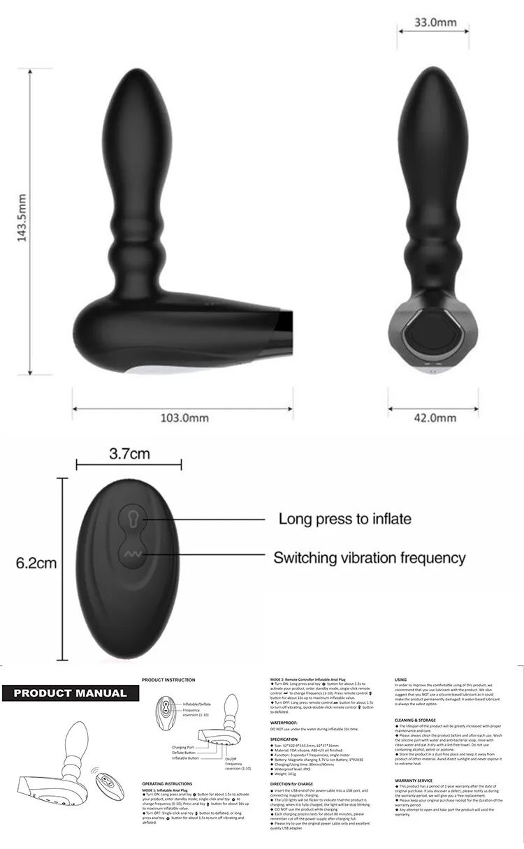 Wireless Remote Control Male Prostate Massager Inflatable Anal Plug Vibrating Butt Plug Anal Expansion Vibrator Sex Toys For Men