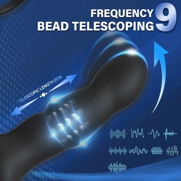 9 Wiggling Vibrating Prostate Massager Anal Vibrator with Penis Ring Beads Telescopic Anal Plug Butt Plug Male Sex Toys for Men